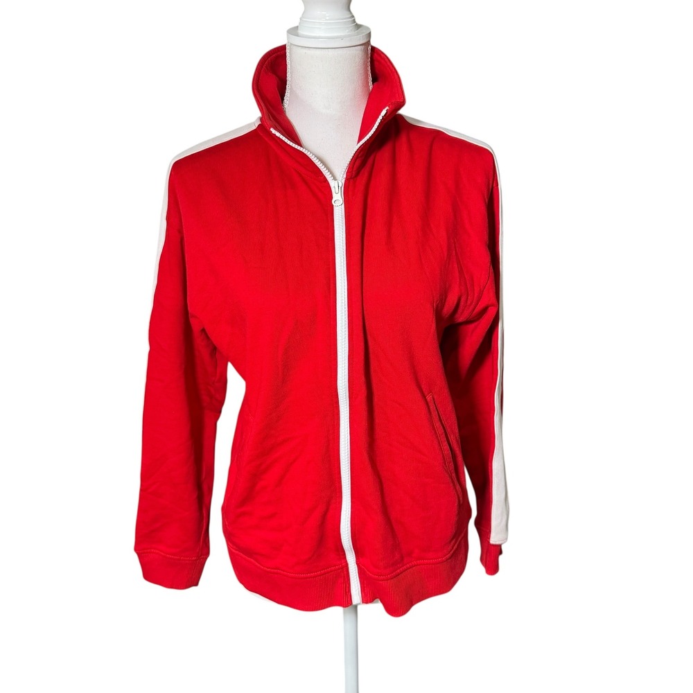 ZARA Red White‎ Track Jacket Full Zip Athletic Sporty Casual Women's Size Small